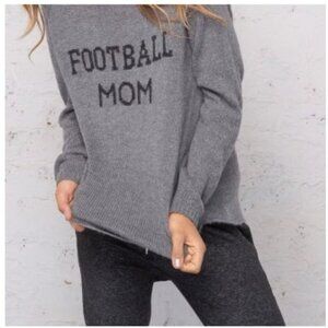 Wooden Ships Sweater S/M Grey Football Mom Graphic Knit Lightweight Mohair Wool